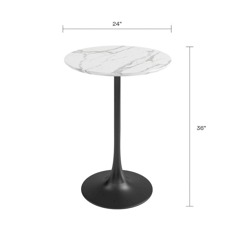 Table de café ronde mi-siècle moderne, hauteur comptoir, avec pied central