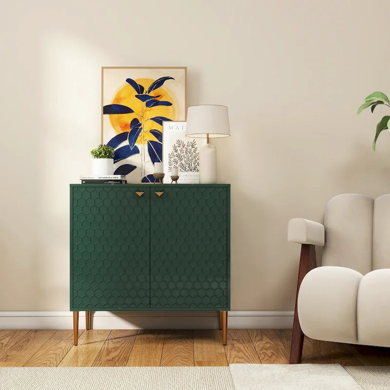 Armoire de rangement à 2 portes motif hexagonal Buffet de salle à manger Meuble d'appoint