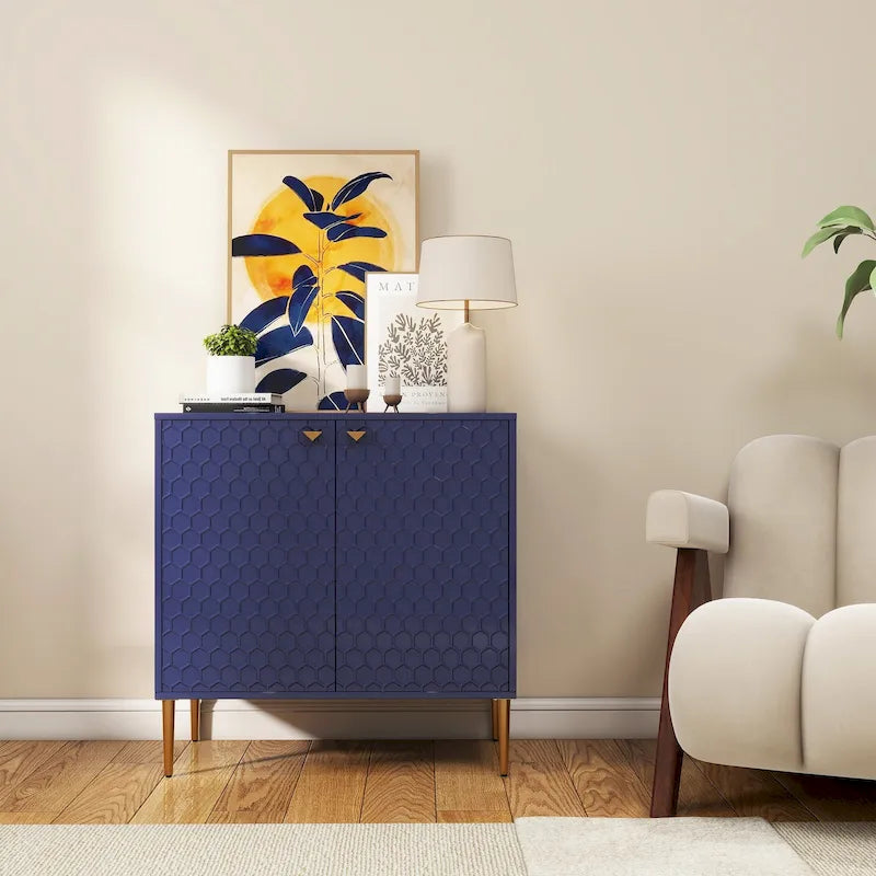 Armoire de rangement à 2 portes motif hexagonal Buffet de salle à manger Meuble d'appoint
