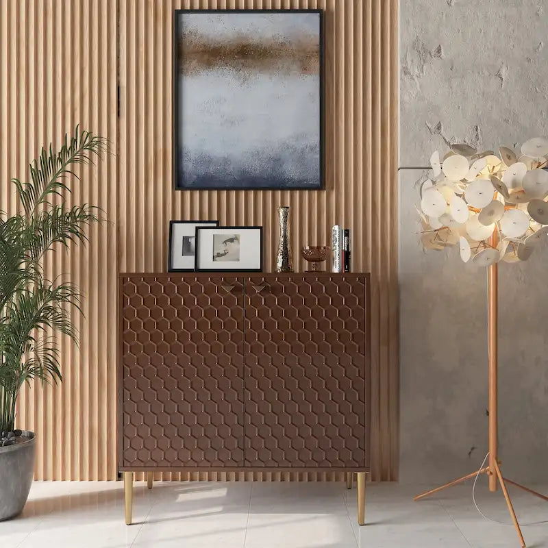 Armoire de rangement à 2 portes motif hexagonal Buffet de salle à manger Meuble d'appoint