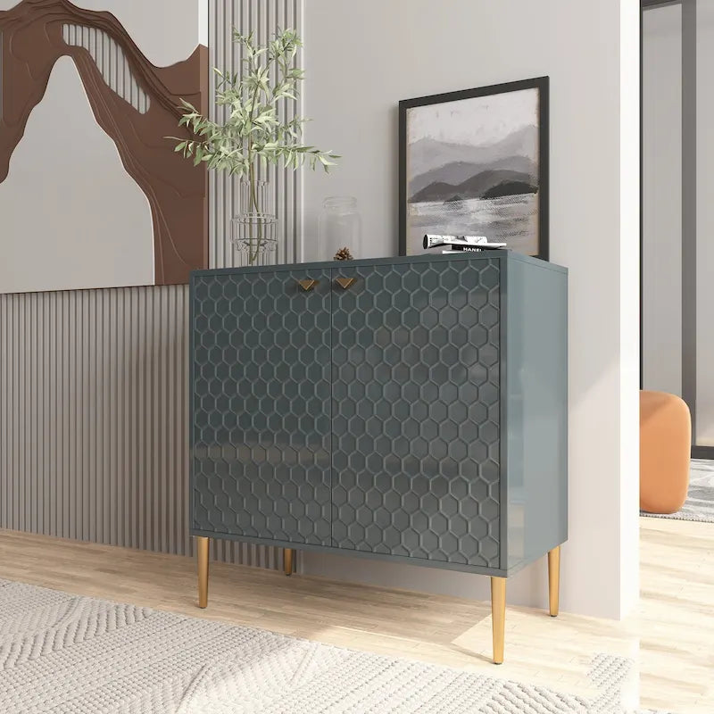Armoire de rangement à 2 portes motif hexagonal Buffet de salle à manger Meuble d'appoint