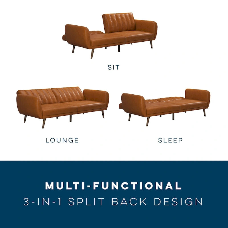 Canapé-lit convertible 2 places en similicuir noir / camel