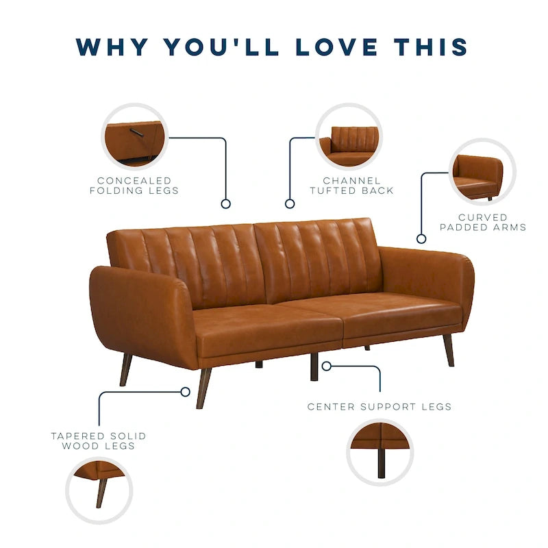 Canapé-lit convertible 2 places en similicuir noir / camel