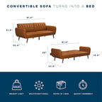 Canapé-lit convertible 2 places en similicuir noir / camel