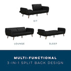 Canapé-lit convertible 2 places en similicuir noir / camel