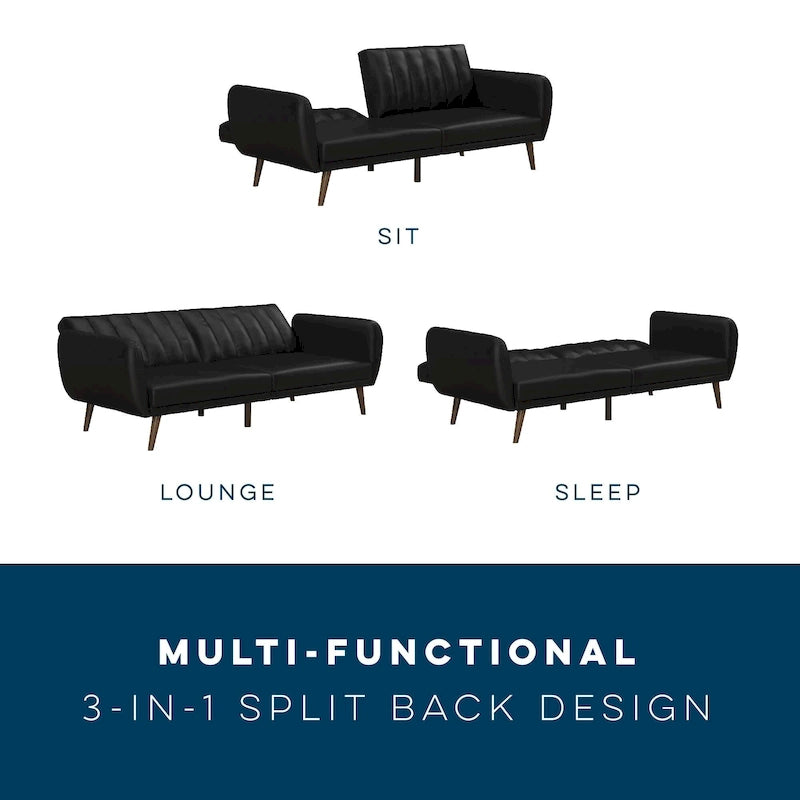 Canapé-lit convertible 2 places en similicuir noir / camel