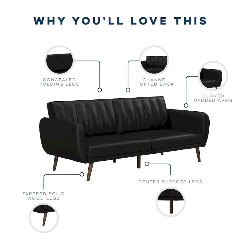 Canapé-lit convertible 2 places en similicuir noir / camel