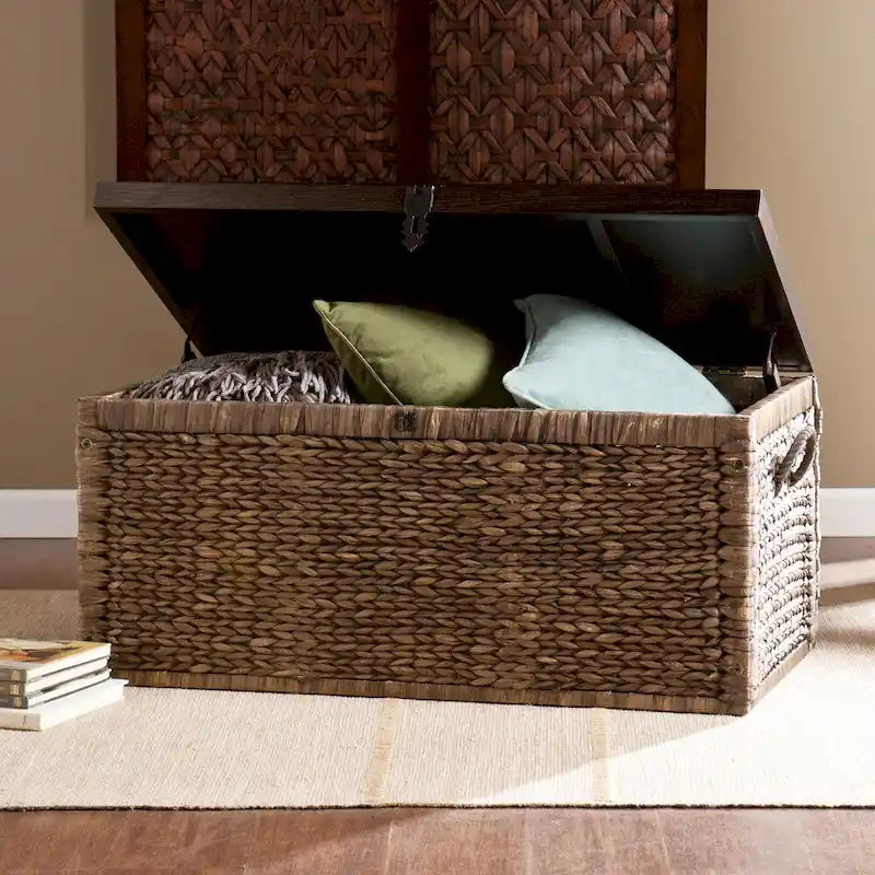 Table basse coffre de rangement en osier expresso