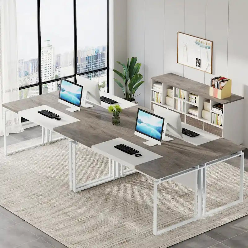 Bureau de direction moderne en L avec tiroirs et étagères ouvertes