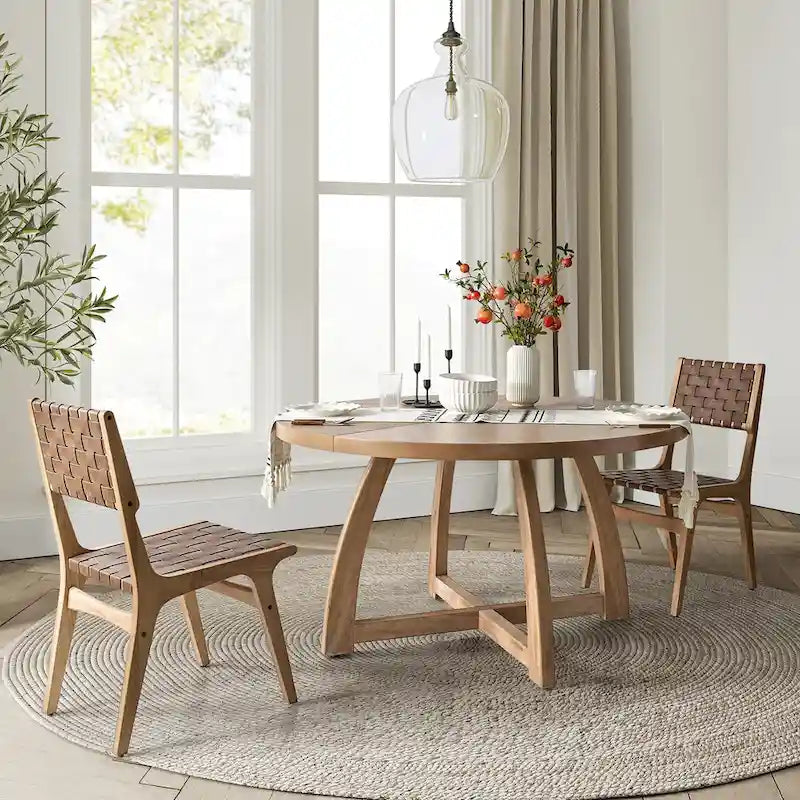 Table de salle à manger ronde en bois style Mid-Century moderne avec piétement croisé
