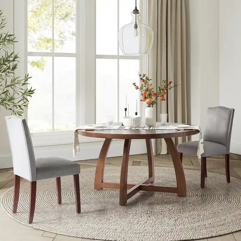 Table de salle à manger ronde en bois style Mid-Century moderne avec piétement croisé