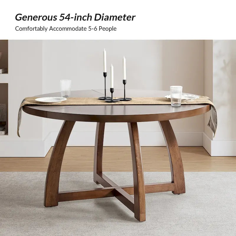 Table de salle à manger ronde en bois style Mid-Century moderne avec piétement croisé