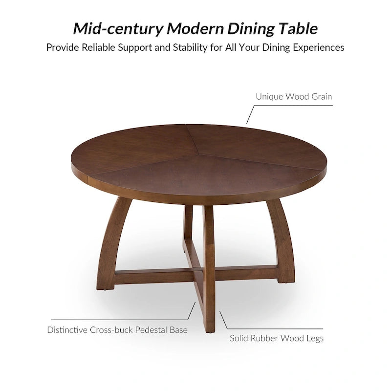 Table de salle à manger ronde en bois style Mid-Century moderne avec piétement croisé