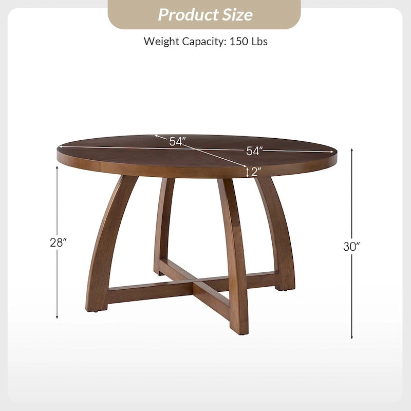 Table de salle à manger ronde en bois style Mid-Century moderne avec piétement croisé