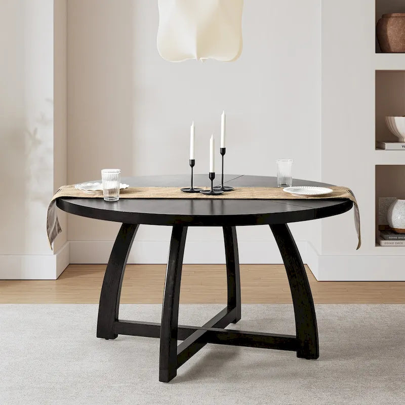 Table de salle à manger ronde en bois style Mid-Century moderne avec piétement croisé