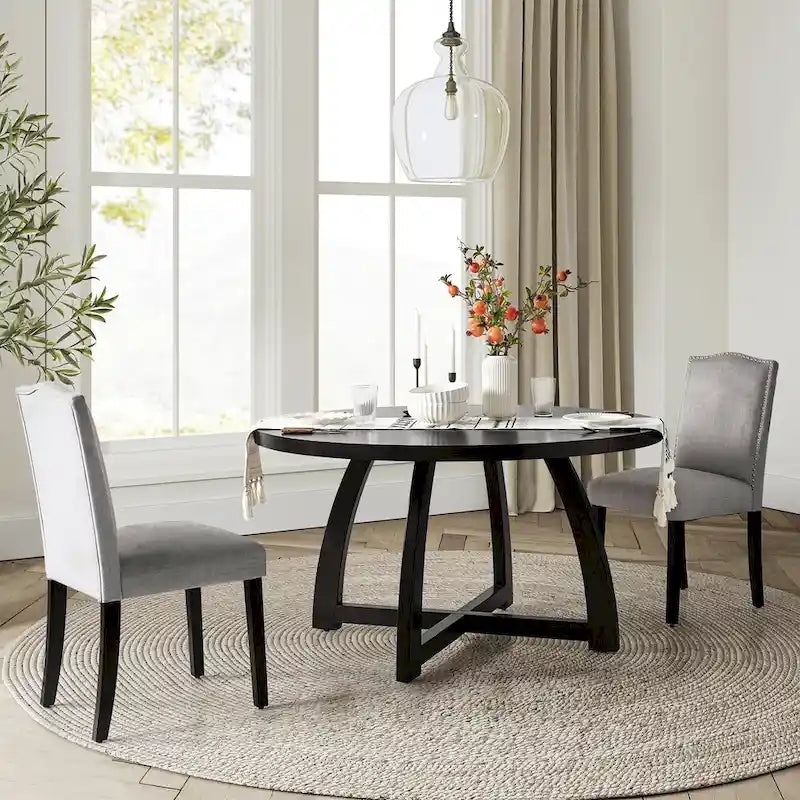 Table de salle à manger ronde en bois style Mid-Century moderne avec piétement croisé