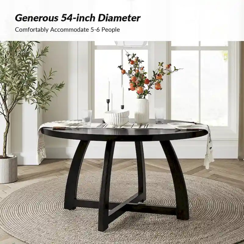 Table de salle à manger ronde en bois style Mid-Century moderne avec piétement croisé