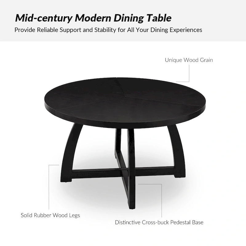 Table de salle à manger ronde en bois style Mid-Century moderne avec piétement croisé