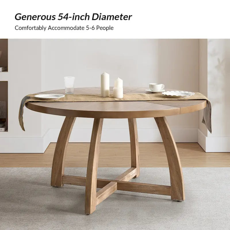 Table de salle à manger ronde en bois style Mid-Century moderne avec piétement croisé