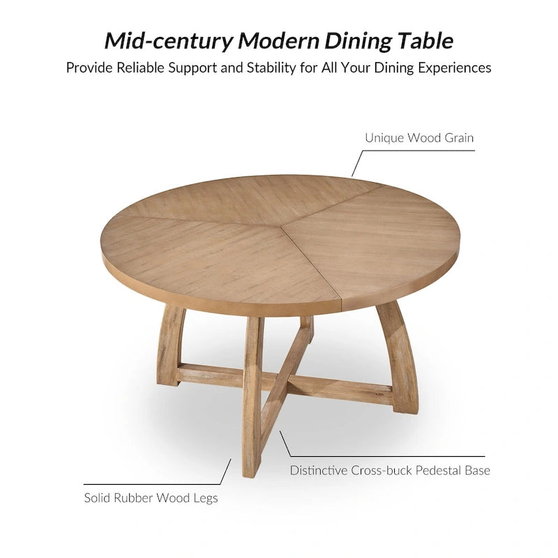 Table de salle à manger ronde en bois style Mid-Century moderne avec piétement croisé