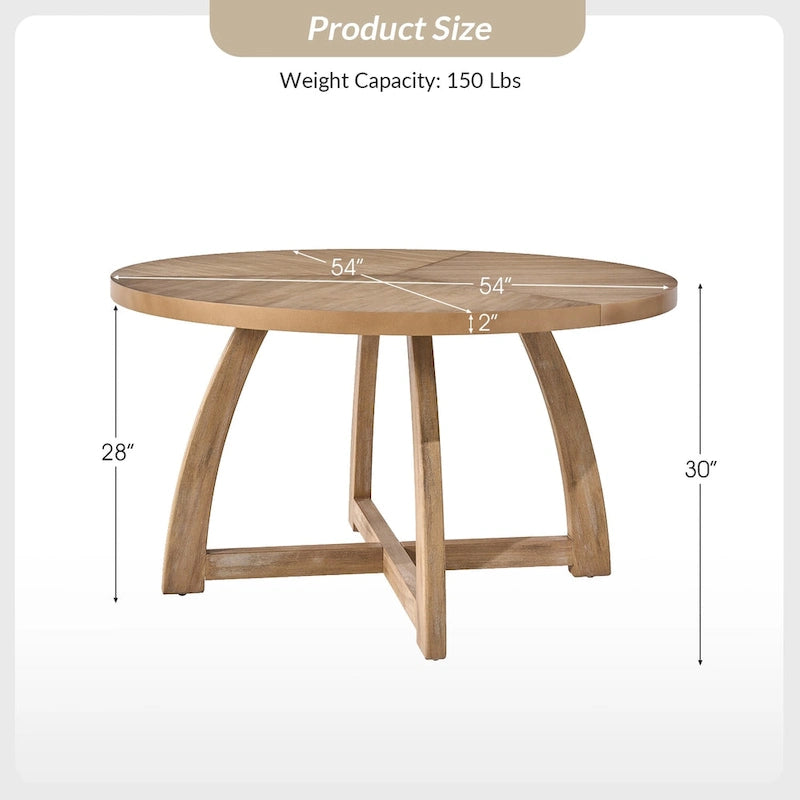 Table de salle à manger ronde en bois style Mid-Century moderne avec piétement croisé