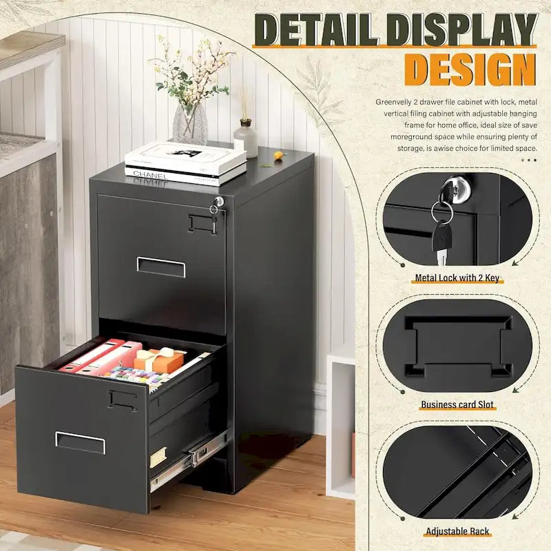 Classeur vertical à 2 tiroirs avec serrure pour le bureau à domicile