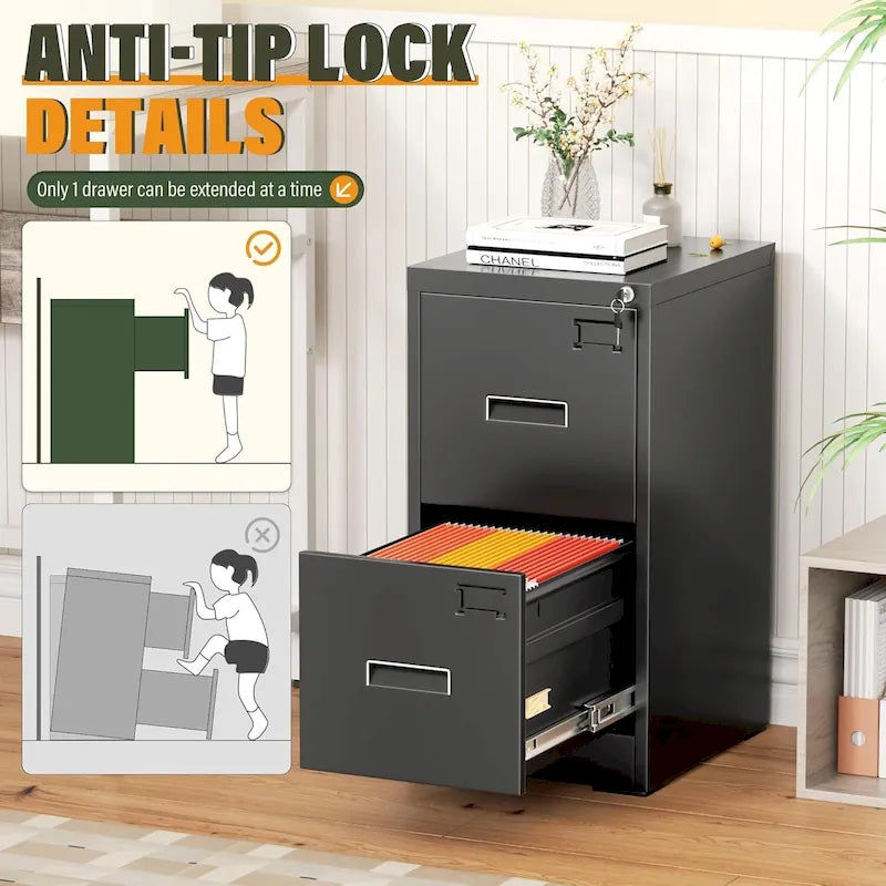 Classeur vertical à 2 tiroirs avec serrure pour le bureau à domicile