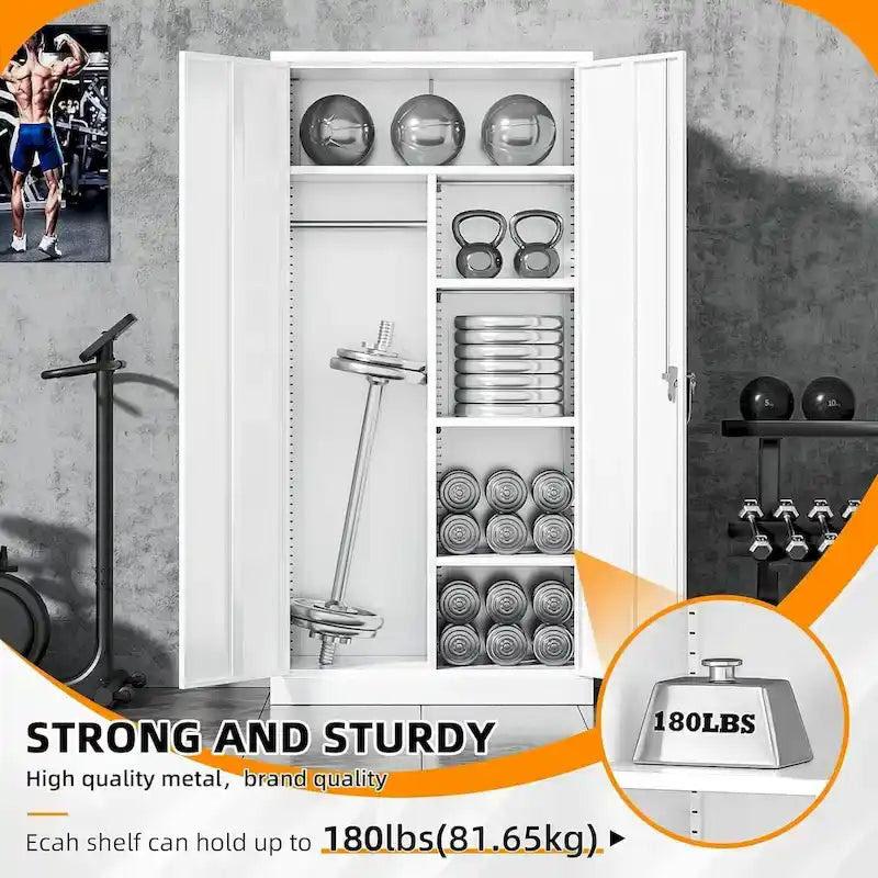 Armoire de rangement en métal verrouillable de 72 po de haut avec tringle de suspension pour garage, salle de sport, bureau à domicile