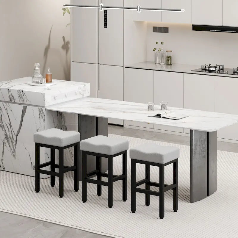 Tabouret de comptoir moderne sans dossier en tissu bouclé avec pieds en métal