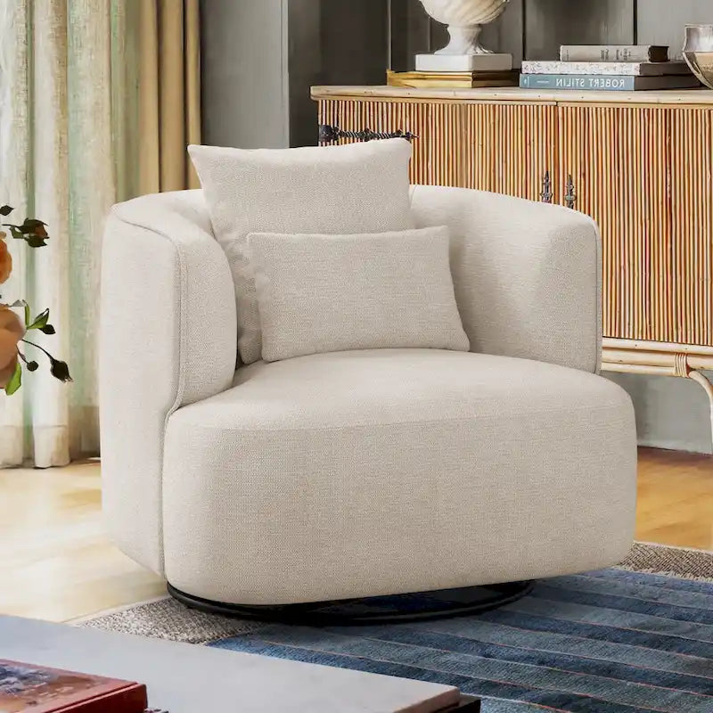 Fauteuil d'appoint moderne pivotant en forme de tonneau avec accoudoirs rembourrés incurvés