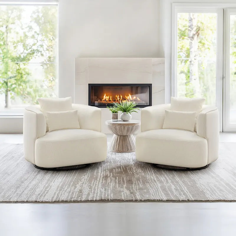 Fauteuil d'appoint moderne pivotant en forme de tonneau avec accoudoirs rembourrés incurvés