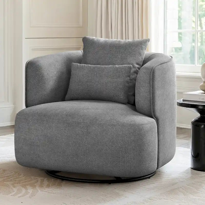 Fauteuil d'appoint moderne pivotant en forme de tonneau avec accoudoirs rembourrés incurvés