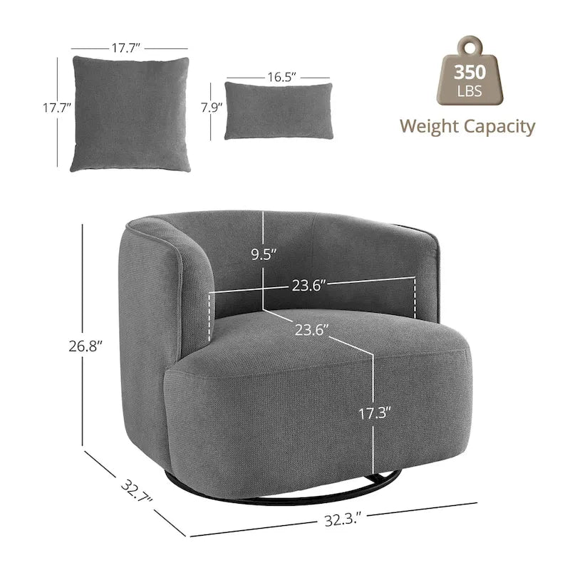 Fauteuil d'appoint moderne pivotant en forme de tonneau avec accoudoirs rembourrés incurvés
