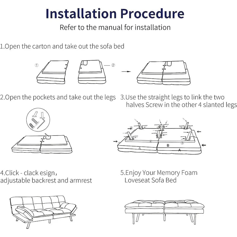 Canapé futon, canapé-lit pliant convertible rembourré pour petit espace de vie, appartement, dortoir, en similicuir