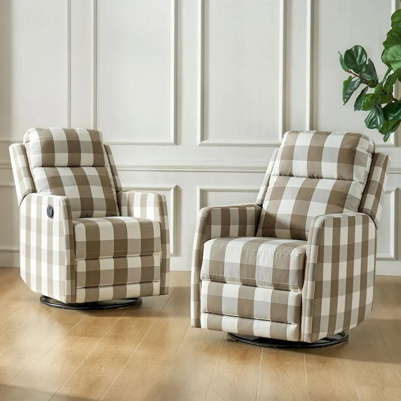 Fauteuil inclinable, pivotant et à bascule avec dossier haut, motif rayé, coloris bison/marine/beige/gris, ensemble de 2