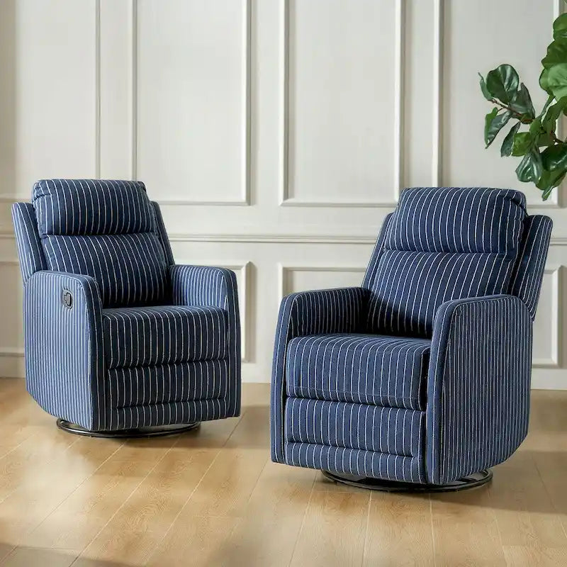 Fauteuil inclinable, pivotant et à bascule avec dossier haut, motif rayé, coloris bison/marine/beige/gris, ensemble de 2