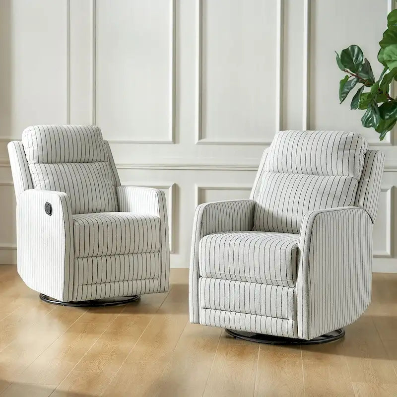 Fauteuil inclinable, pivotant et à bascule avec dossier haut, motif rayé, coloris bison/marine/beige/gris, ensemble de 2