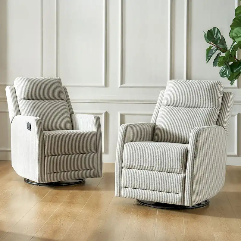 Fauteuil inclinable, pivotant et à bascule avec dossier haut, motif rayé, coloris bison/marine/beige/gris, ensemble de 2
