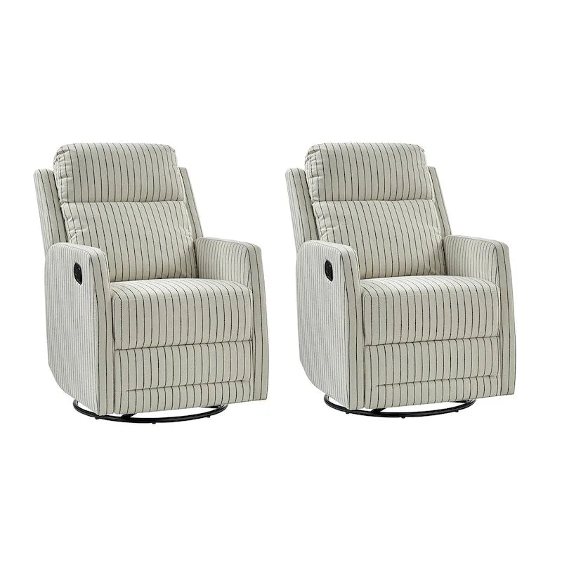 Fauteuil inclinable, pivotant et à bascule avec dossier haut, motif rayé, coloris bison/marine/beige/gris, ensemble de 2