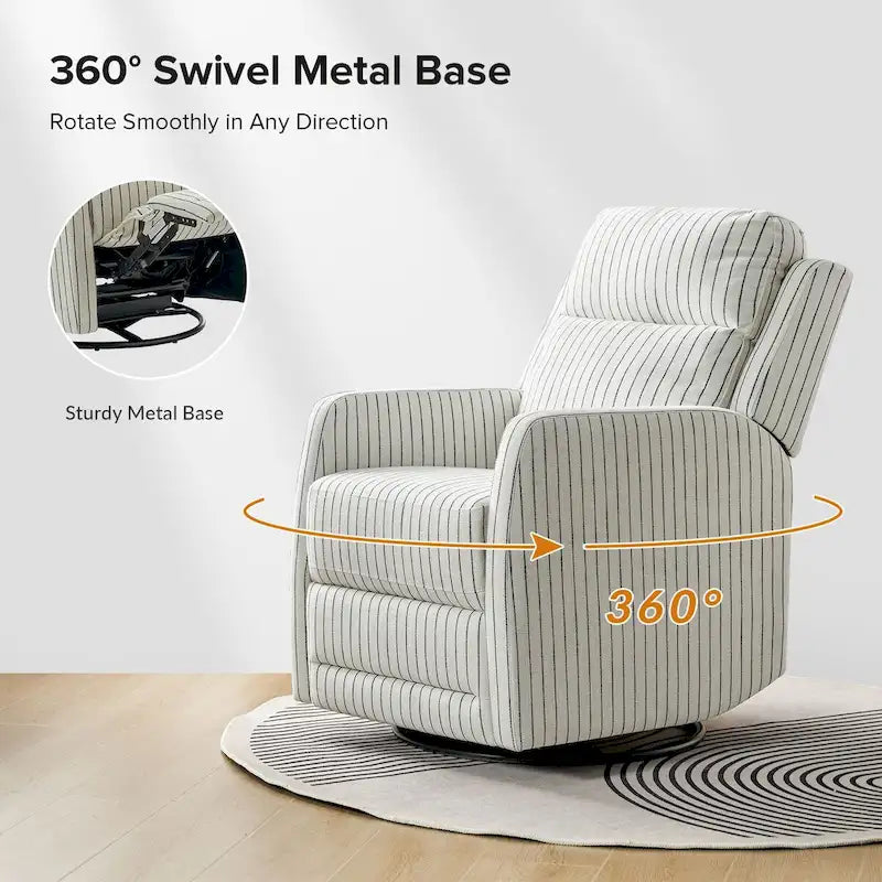 Fauteuil inclinable, pivotant et à bascule avec dossier haut, motif rayé, coloris bison/marine/beige/gris, ensemble de 2