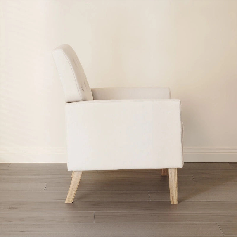 Fauteuil d'appoint moderne en lin capitonné avec pieds fuselés en bois
