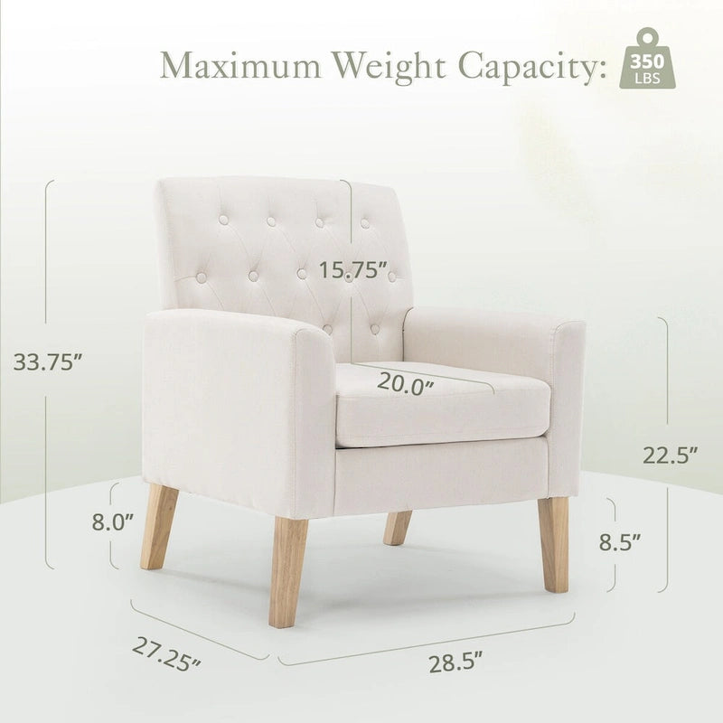 Fauteuil d'appoint moderne en lin capitonné avec pieds fuselés en bois