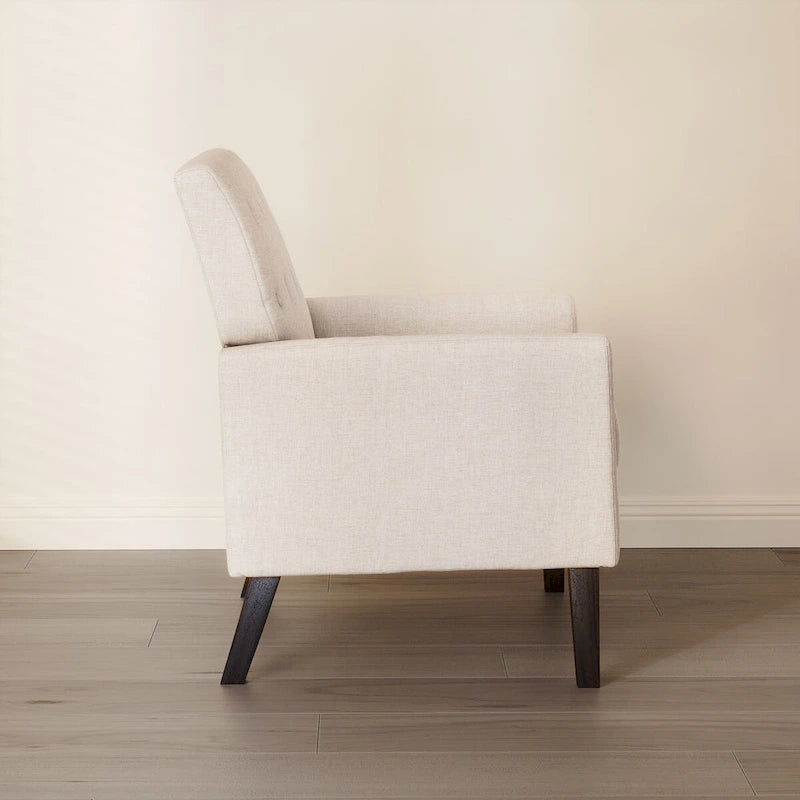 Fauteuil d'appoint moderne en lin capitonné avec pieds fuselés en bois