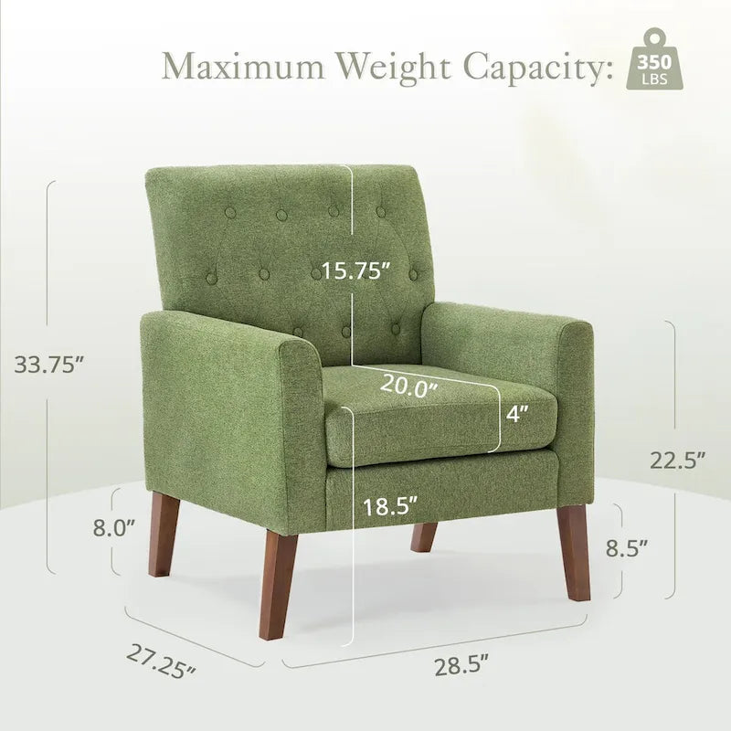 Fauteuil d'appoint moderne en lin capitonné avec pieds fuselés en bois