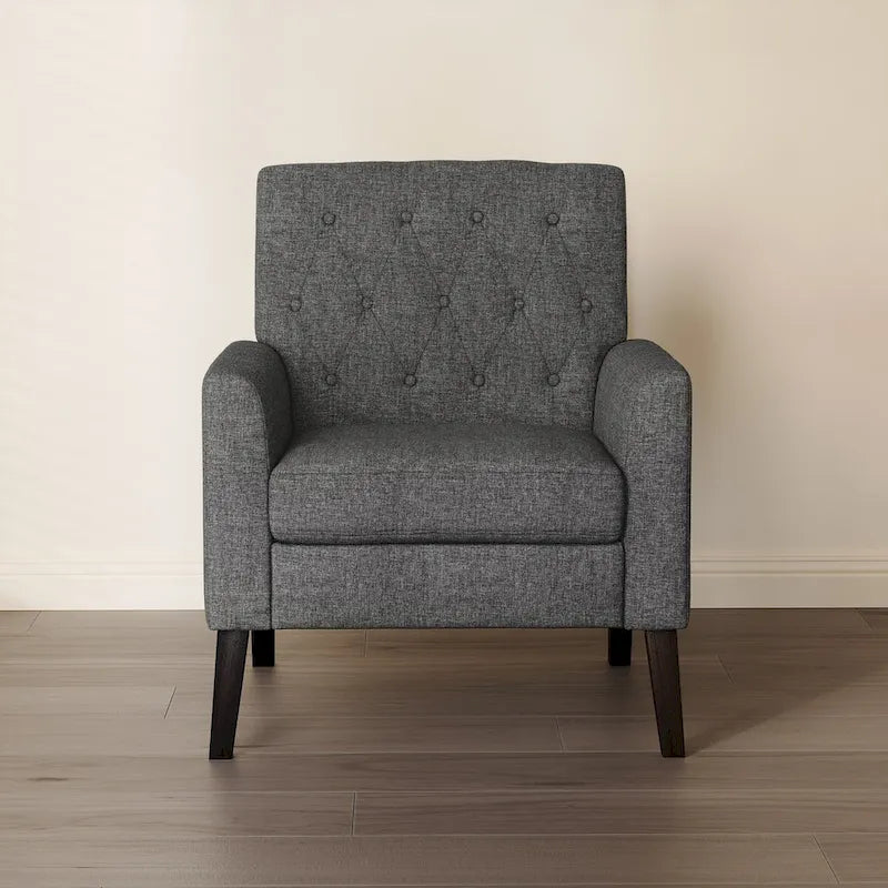 Fauteuil d'appoint moderne en lin capitonné avec pieds fuselés en bois