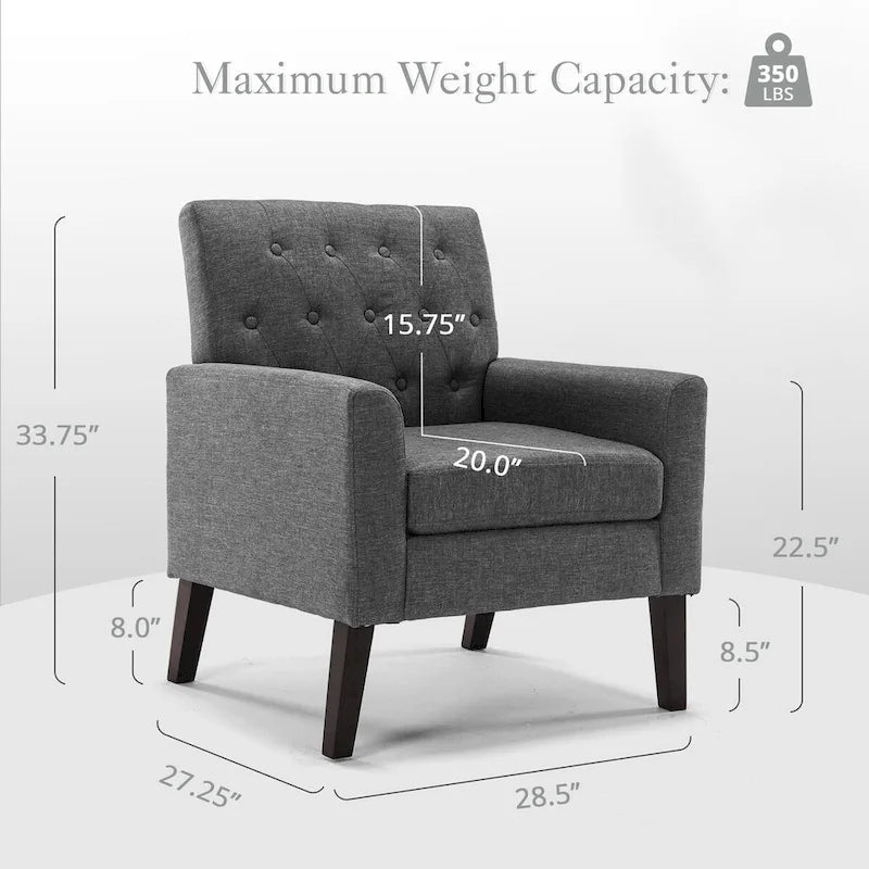 Fauteuil d'appoint moderne en lin capitonné avec pieds fuselés en bois