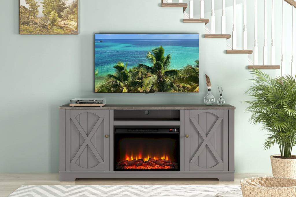 Meuble TV de ferme de 70 po avec cheminée, convient aux téléviseurs jusqu'à 75 po - 70 larg. x 30 haut. x 14.5 prof.