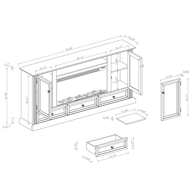 Meuble TV de ferme 72 avec cheminée - Peut accueillir un téléviseur jusqu'à 75 pouces - 73L x 35H x 14P