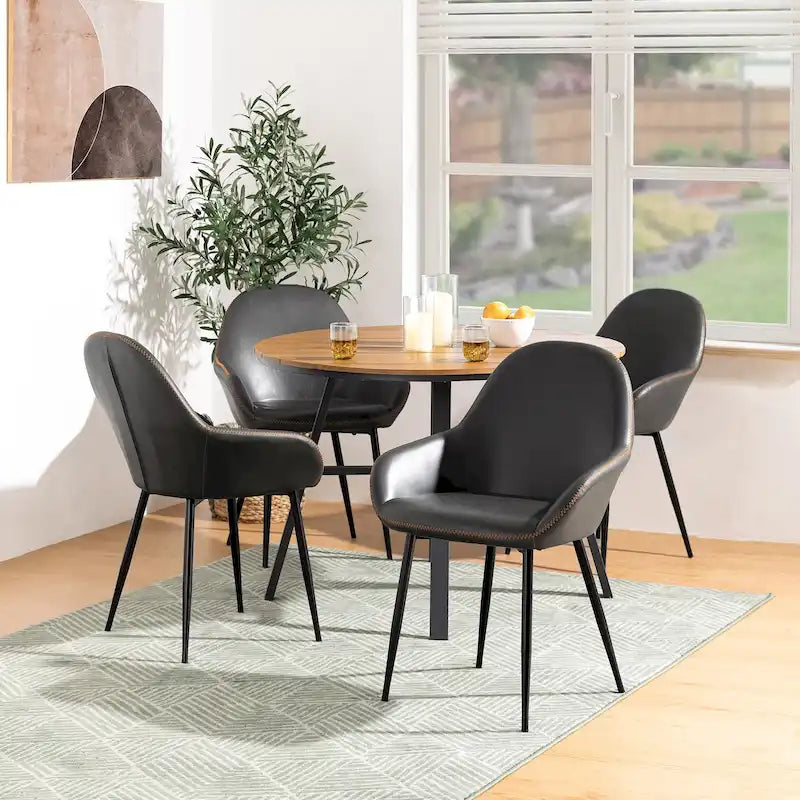 Chaises de salle à manger en similicuir gris / bleu foncé de style moderne du milieu du siècle – Lot de 2 / 4 / 6