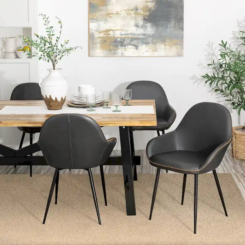 Chaises de salle à manger en similicuir gris / bleu foncé de style moderne du milieu du siècle – Lot de 2 / 4 / 6